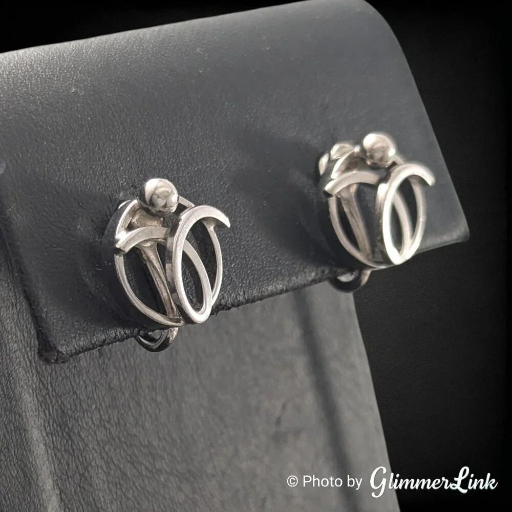 Vintage 1950s Alice Silver Tone Modernist Screw Back Earrings Signed